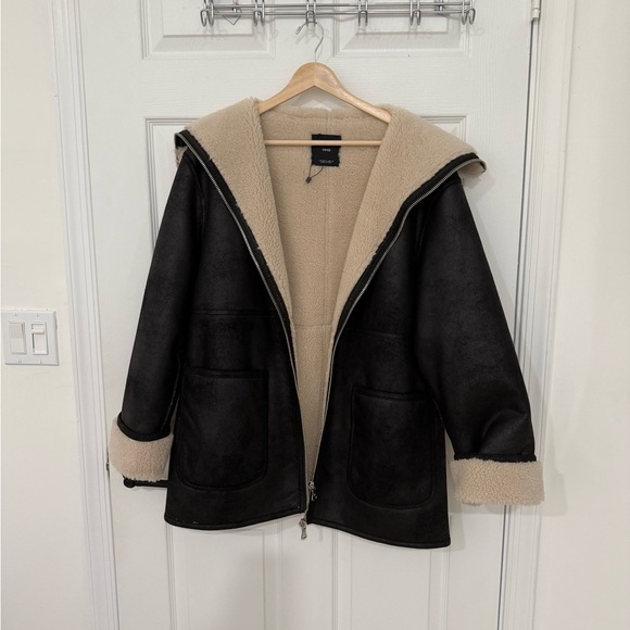 Mango shearling and faux leather jacket size small - Picture 1 of 4